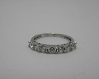 Solid 9ct White Gold White Gemstone Eternity Ring UK Size J 1/2 US Size 5 Lovely Vintage Condition