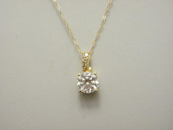 Solid 14ct Gold CZ Accented Solitaire Pendant Nec… - image 8