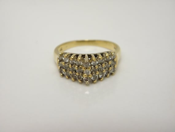 Solid 14ct Gold White Diamond Gallery Keeper Ring UK Size J 1/2 US Size 5 Lovely Vintage Condition Heavy