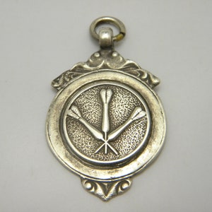 Sterling Silver Darts Watch Fob Medal Lovely Vintage Condition Free Post 1937