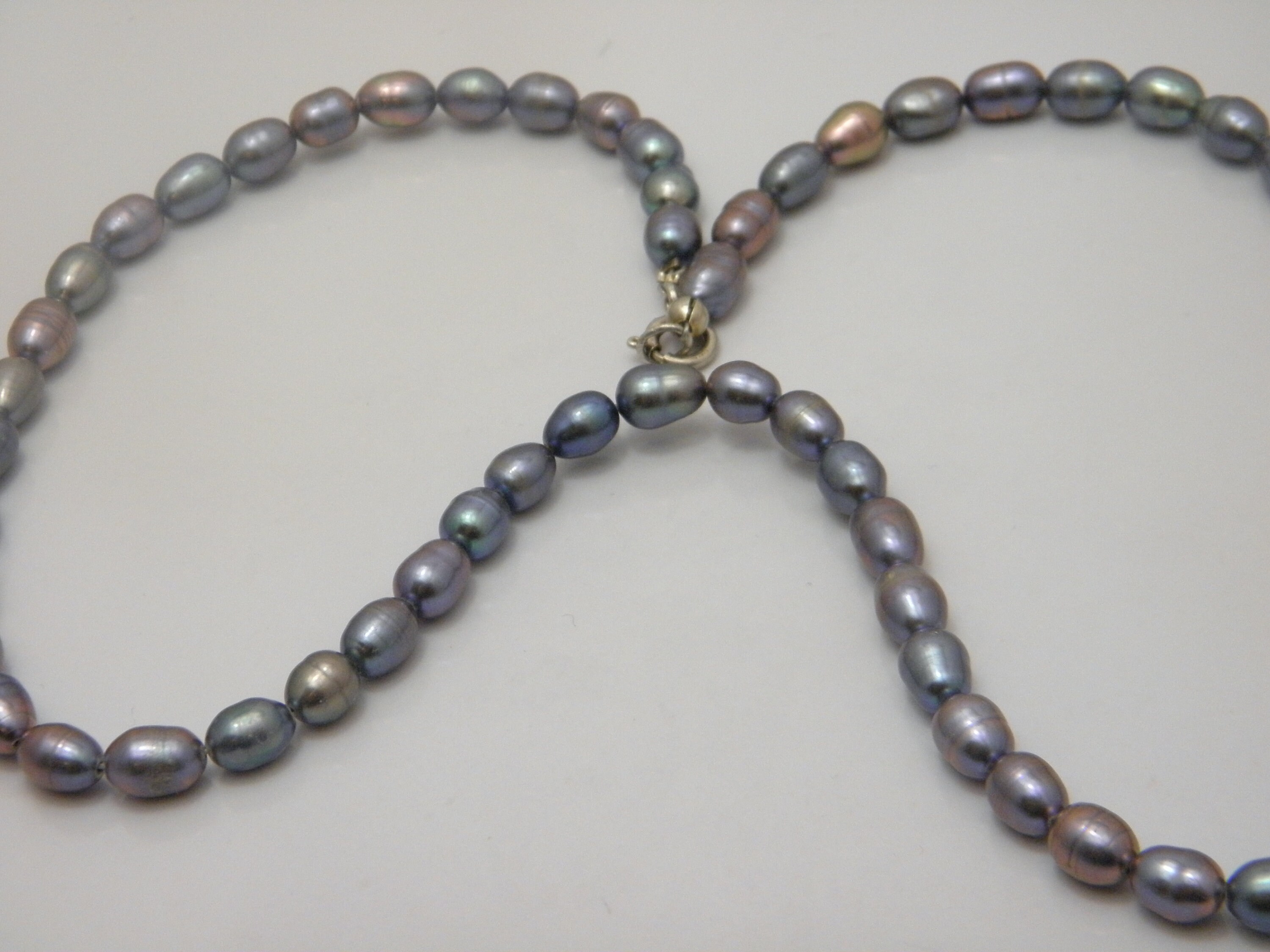 Sterling Silver 925 Vintage Blue Pearl Necklace 19