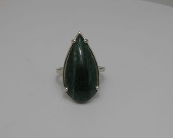 Sterling Silver Malachite Teardrop Gemstone Ring UK Size U 1/2 US Size 10.25 Lovely Art Deco Condition