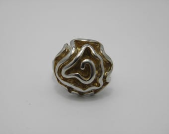 Sterling Silver 925 Rose Squiggle Art Nouveau Signet Ring UK Size P 1/2 US Size 8 Lovely Vintage Condition