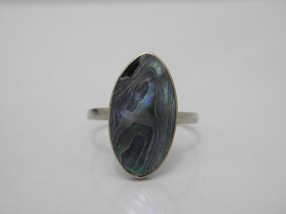 Sterling Silver Paua shell Solitaire Ring UK Size… - image 2