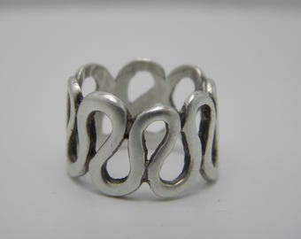 Sterling Silver 925 Squiggle Ring UK Size L 1/2 US Size 6 Lovely Vintage Condition
