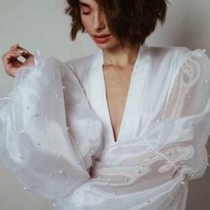 Bridal Robe with Wide Sleeves & Pearls