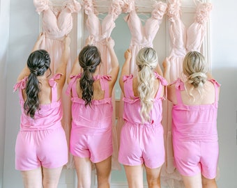 Set of 4 Linen Bridesmaid Pajama, Pink Natural Linen Bridal Party Pajama Set, Matching Pajamas, Womans Linen Pajama Set, Bridesmaid Proposal