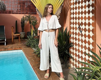 Linnen pyjamaset: loungekleding voor dames, cadeau bruidsmeisje