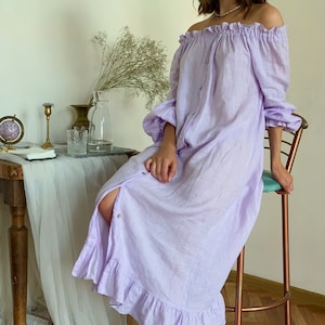 Maxi Linen Dress, Handmade Linen Summer Dress, Soft Linen Dress with Long Sleeves, Linen Wedding Clothing, Loose Linen Dress