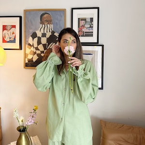 Women’s Linen Sleepwear Set, Linen Pajama Set, Linen Loungewear, Linen Pajamas, Summer Linen Set, Linen Blouse & High Waist Pants