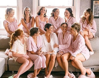 Linen Bridesmaid Pajama Set, Bachelorette Party Pajamas with Shirt and Top, Getting Ready, Wedding Pajamas, Bridesmaid Gift