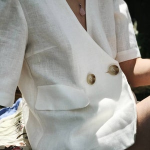 Linen Women Suit, White Linen Blazer & Shorts, Linen Two Piece Set, High Waisted Shorts, 100% Linen Jacket for Women, Linen Summer Suit image 8