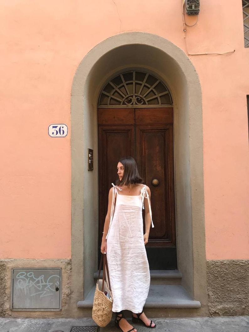 Maxi Dress, White Linen Dress With Pockets, Women's Long Linen Summer ...