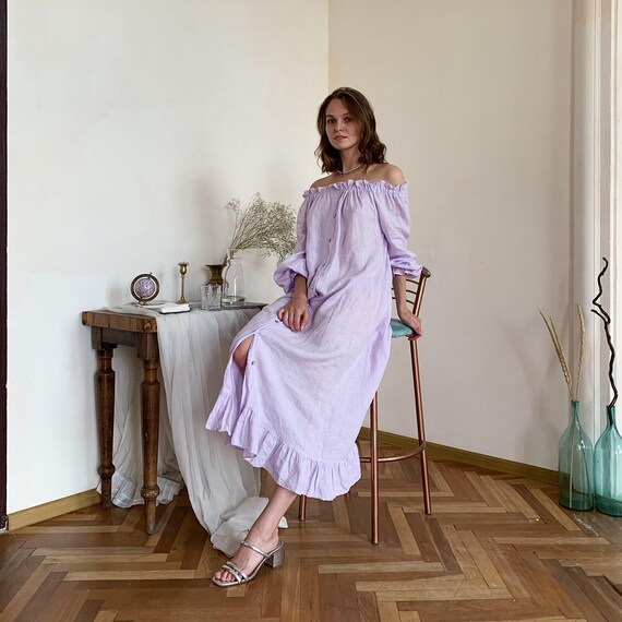 lavender off the shoulder maxi dress Audrey Off Shoulder Mesh Maxi Dress / Lilac | MESHKI