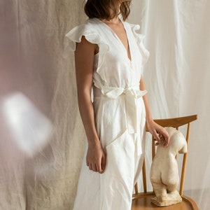 White Linen Maxi Dress, Romantic Linen Summer Dress, Casual Loose Linen Dress, Linen Sundress, Boho Gown with Pockets, Minimalist Dress image 4