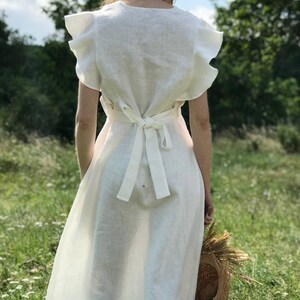 White Linen Maxi Dress, Romantic Linen Summer Dress, Casual Loose Linen Dress, Linen Sundress, Boho Gown with Pockets, Minimalist Dress image 7