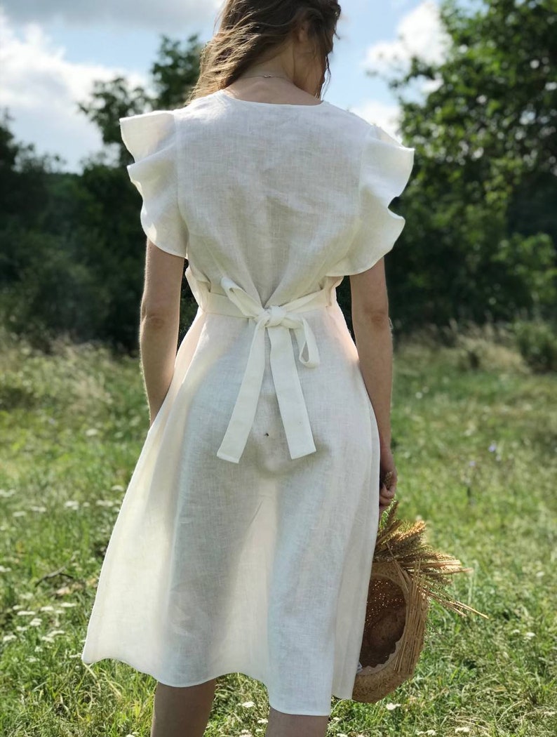 White Linen Maxi Dress, Romantic Linen Summer Dress, Casual Loose Linen Dress, Linen Sundress, Boho Gown with Pockets, Minimalist Dress image 7