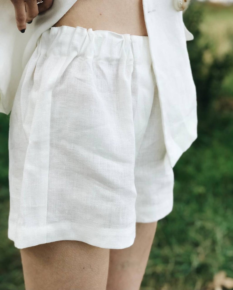 Linen Women Suit, White Linen Blazer & Shorts, Linen Two Piece Set, High Waisted Shorts, 100% Linen Jacket for Women, Linen Summer Suit image 9