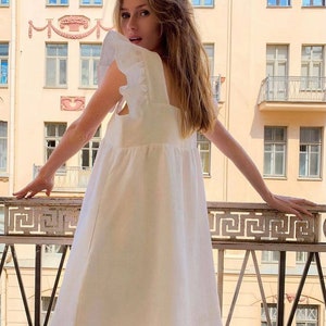 White linen dress, Linen dress, Linen summer dress, Linen weeding dress, Linen vocation dress,Linen dress for women, Romantic dress image 2