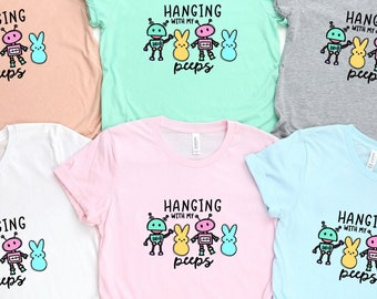 Easter Teacher Robot & Peeps T-Shirt, Spring STEM Tee STEAM technology