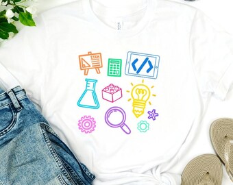 STEM Teacher T-Shirt, Hand Drawn Doodles STEAM makerspace