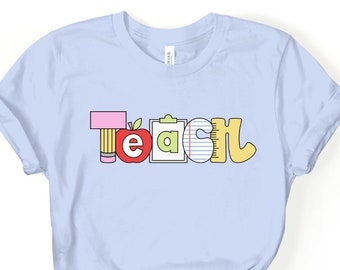 Doodle Teach T-Shirt, Elementary Teacher Back To School Bella Canvas Tee