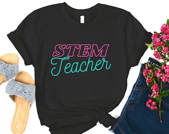 STEM Teacher T-Shirt, Neon Design, Makerspace Tee