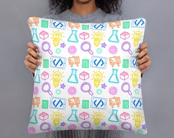 STEM Classroom Pillow, Science & Math Doodles classroom decor STEAM makerspace library