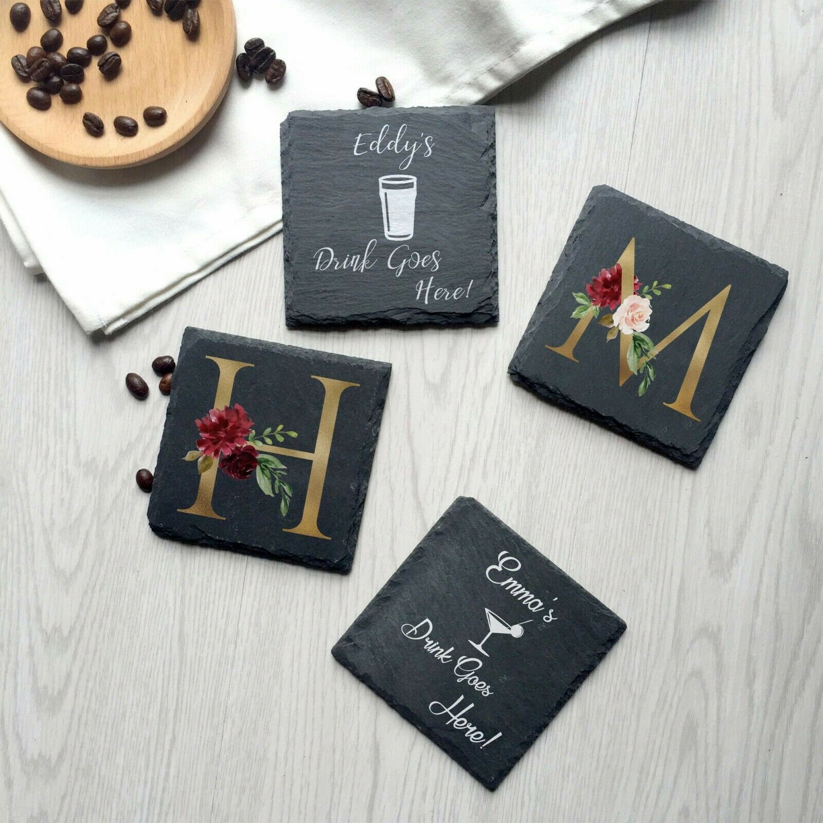 10cm Natural Slate Square Coasters Drink Table Mat Wedding Etsy