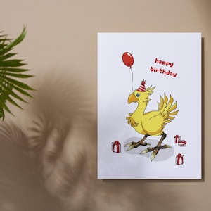 Tarjeta de felicitación de cumpleaños, aniversario o inspirada en Chocobo, tamaño A5, para jugadores, Final Fantasy, para videojuegos o de anime