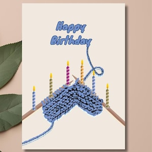 d'anniversaire tricotée A5 | Impression professionnelle | Carte à tricoter, carte d'anniversaire en tricot, carte d'anniversaire pour les amateurs de tricot, carte d'anniversaire au crochet