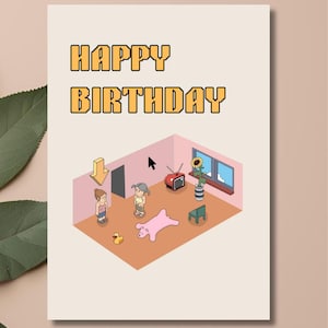 Cartão de feliz aniversário inspirado no Habbo Hotel dos anos 90, A5 | Impressão profissional | Cartão de aniversário de 30 anos, Cartão de felicitações dos anos 90, Cartão de aniversário engraçado
