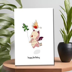 Moogle ispirato compleanno, anniversario, biglietto di congratulazioni A5 / biglietto di compleanno per giocatore, Final Fantasy, biglietto per videogiocatore, biglietto anime
