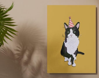 Tuxedo Cat Birthday Card: A5 Glossy Print