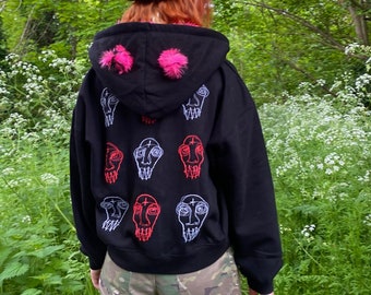 Custom Skulls Cropped Zip Up Hoodie