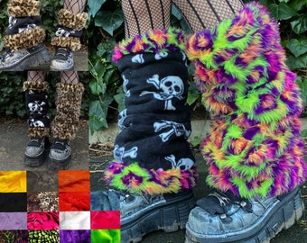 Custom Reversible Skull X Fluffy Legwarmers