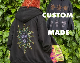 Custom Flaming Skull Hoodie or Zip Up - Back & Front Design