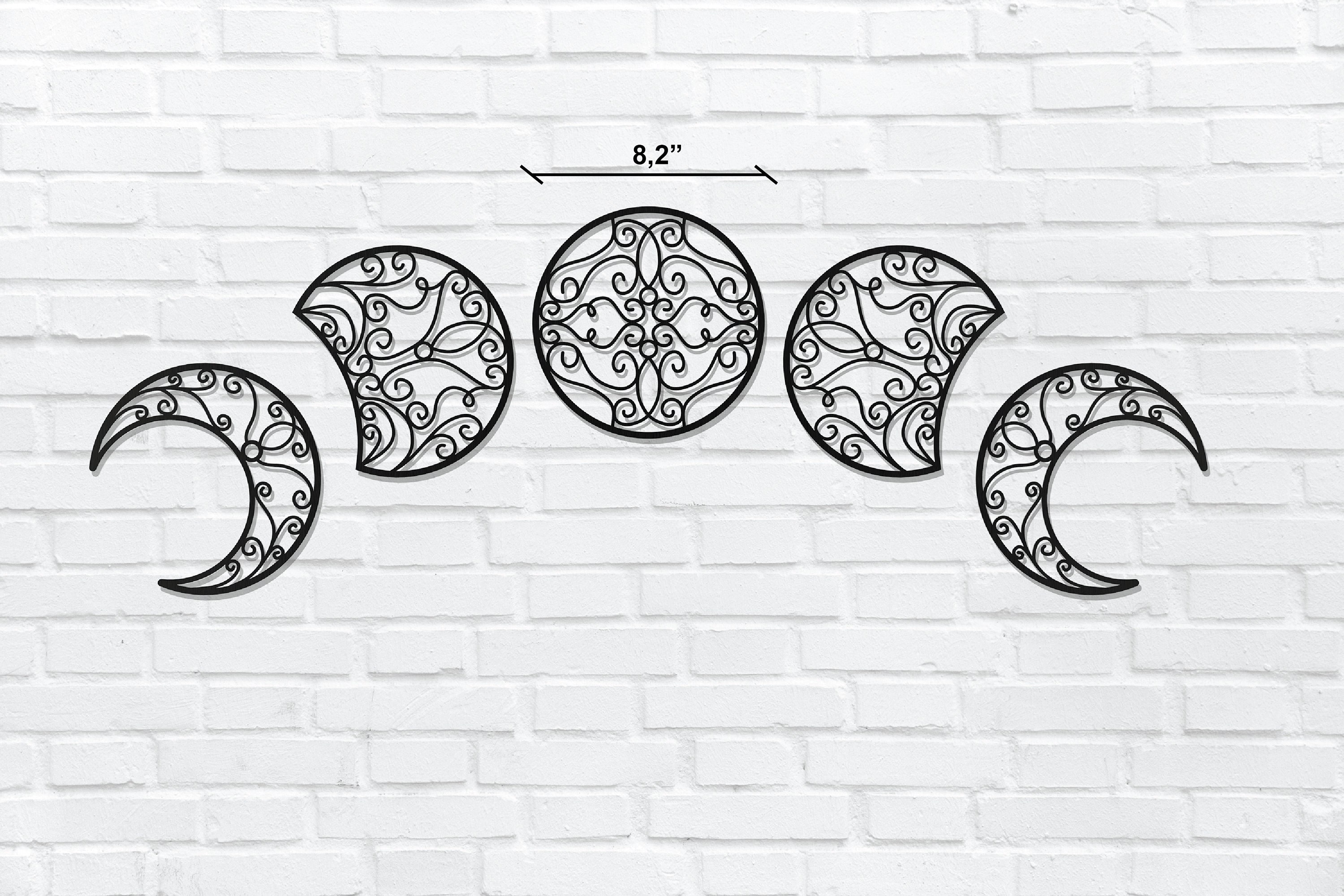 Lunar Phase Wall Hanging, Metal Moon Wall Art Set, Yoga Wall Decor
