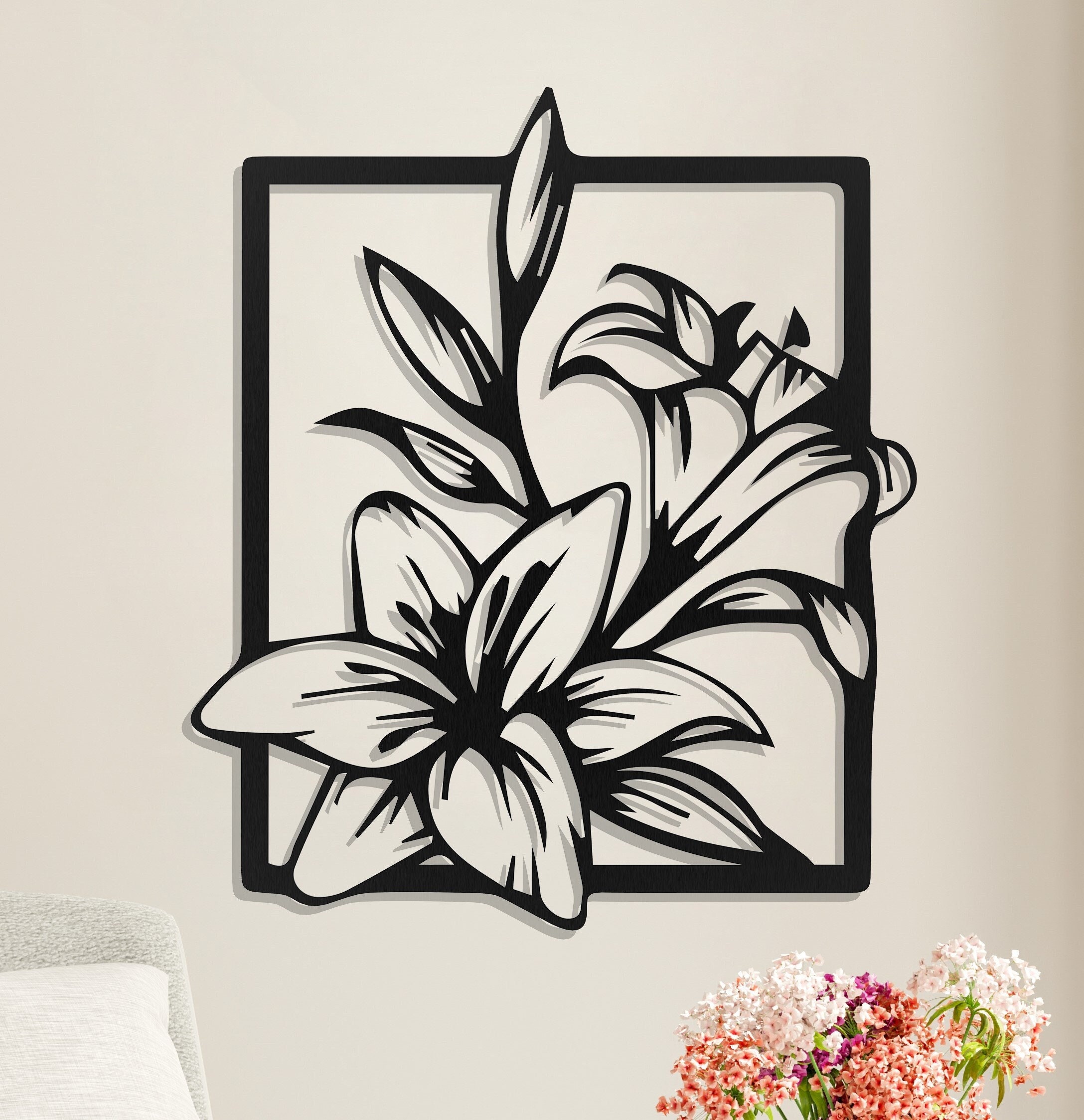 ◇JILLSTUART◇ [LILY] Black logo decorated cowhide half wall Flower Wall Decor Metal, Floral Wall Hangings, Mothers Day