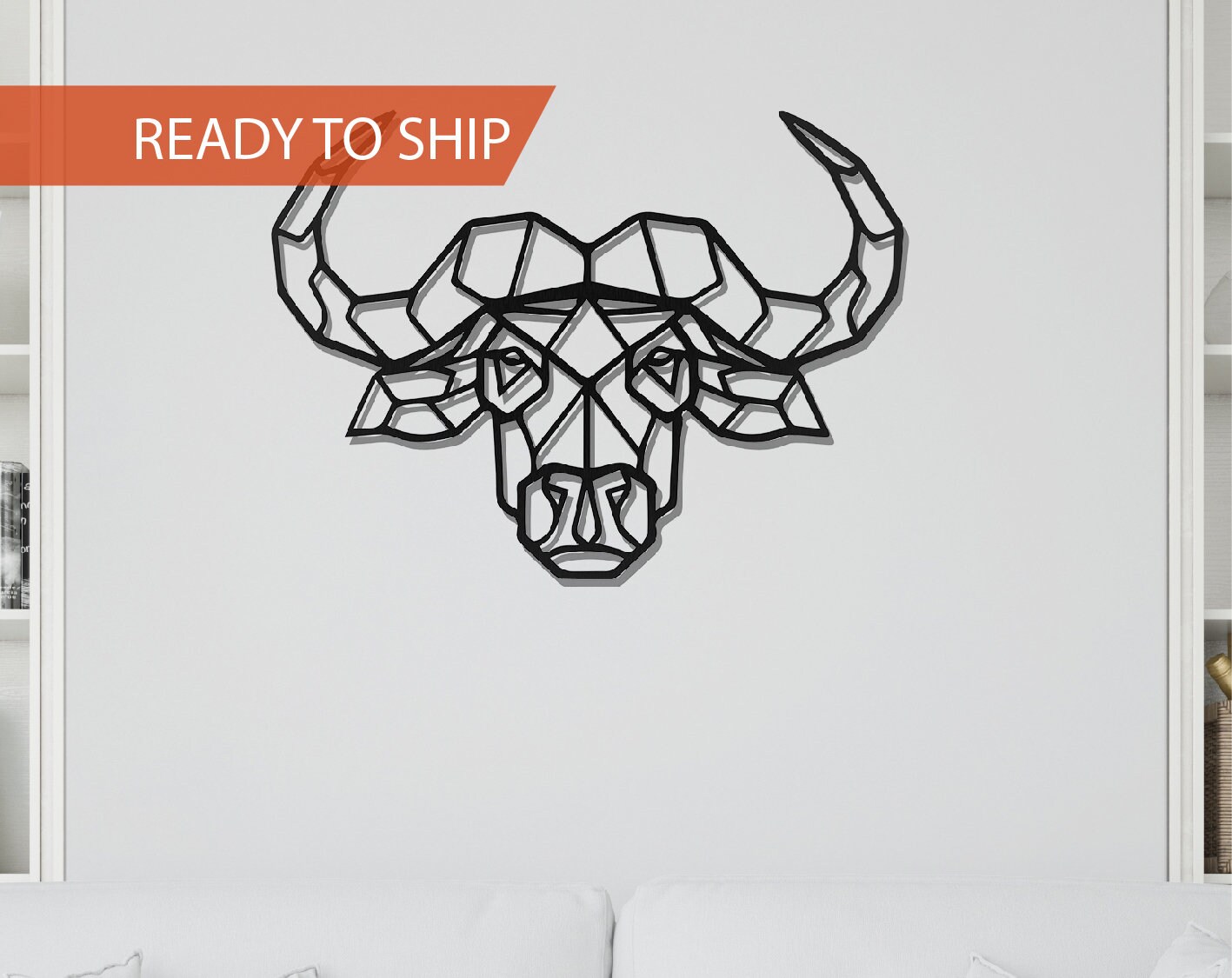 Bull Head Metal Wall Decor Geometric Wall Art Cowboy Bull Etsy