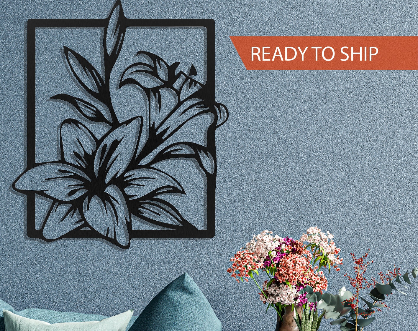 ◇JILLSTUART◇ [LILY] Black logo decorated cowhide half wall 13.4”x13.4” Metal Black Cat Silhouette Flower Wall Word Art