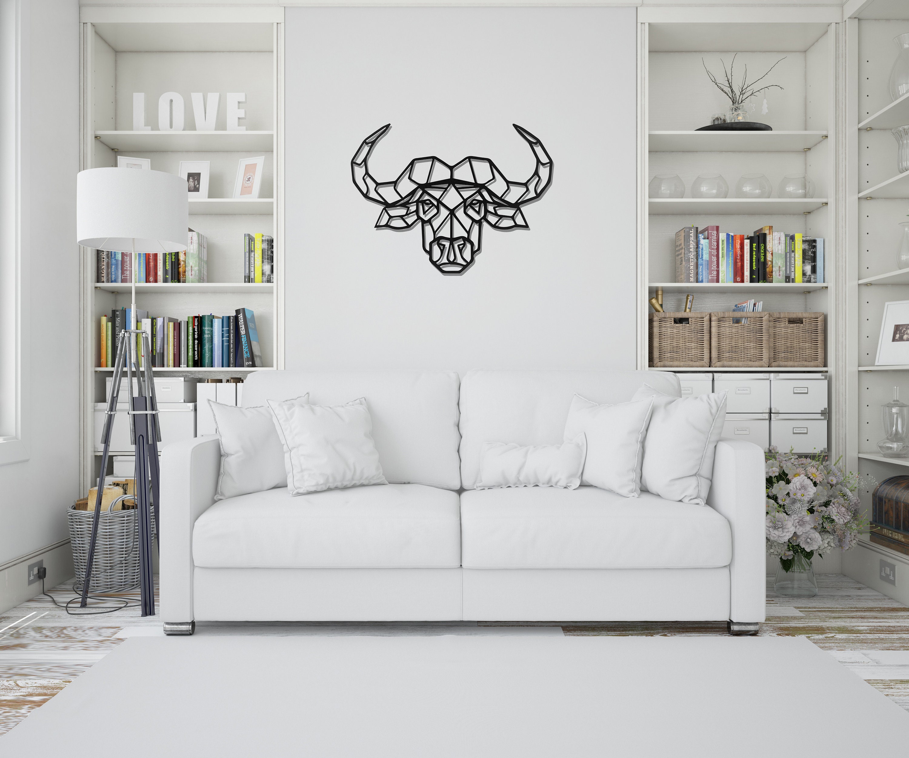 Bull Head Metal Wall Decor Geometric Wall Art Cowboy Bull Etsy