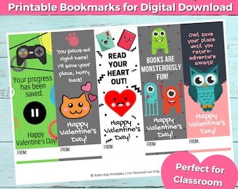 Cartão de Dia dos Namorados para Imprimir para Crianças, Marcadores de Livro de Dia dos Namorados, Marcadores de Livro para Imprimir, Cartões de Dia dos Namorados sem Doces para a Escola, Cartões de Dia dos Namorados para a Turma, Cartões de Dia dos Namorados
