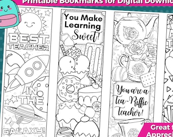 Teacher Appreciation Printable Coloring Bookmarks for Kids-INSTANT DOWNLOAD|Thank You Teacher Gift, End of Year Gift, End of School Gift