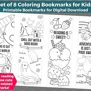 8 Printable Coloring Bookmarks for Kids- INSTANT DOWNLOAD | Color your own bookmarks-space, adventure, sweet treats, Arctic animals & more!