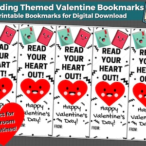 Marcadores de lectura para San Valentín: tarjeta de San Valentín imprimible para niños, marcadores imprimibles, San Valentín sin dulces para la escuela, San Valentín para la clase