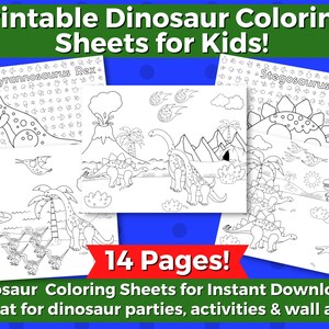 14 Dinosaurier Malvorlagen für Kinder-INSTANT DOWNLOAD | Dinosaurier Malvorlagen, Dinosaurier Geburtstag Aktivitäten, druckbare Dinosaurier Wandkunst