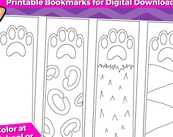 8 Cat Paw Printable Coloring Bookmarks for Kids-INSTANT DOWNLOAD | Color your own bookmarks-Cat Bookmarks, Cute Kitty Cat Paws, Cat Coloring