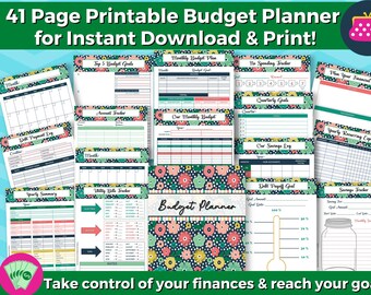 Printable Budget Planner INSTANT DOWNLOAD-Financial Planner, Budget Binder, Monthly Budget PDF, Savings Goals, Debt Free, Bill Money Tracker