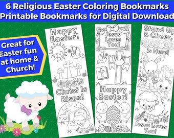 6 Printable Easter Coloring Bookmarks for Kids- INSTANT DOWNLOAD | Easter Crafts, Kids Bookmarks, Christian Bookmarks, Easter Basket Filler